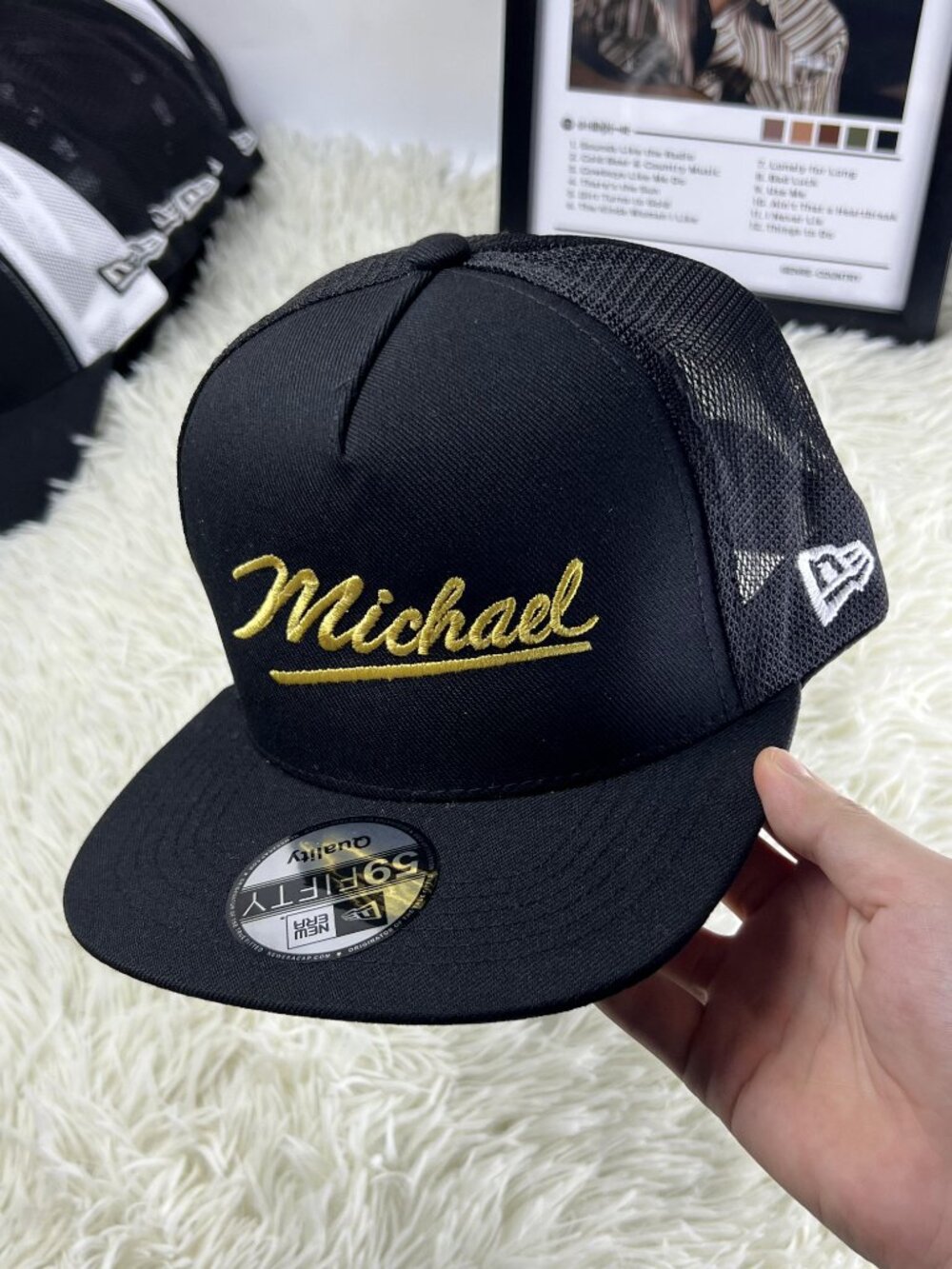 Michael Embroidered Snapback Hat Black Trucker Cap Classic Script Logo Baseball